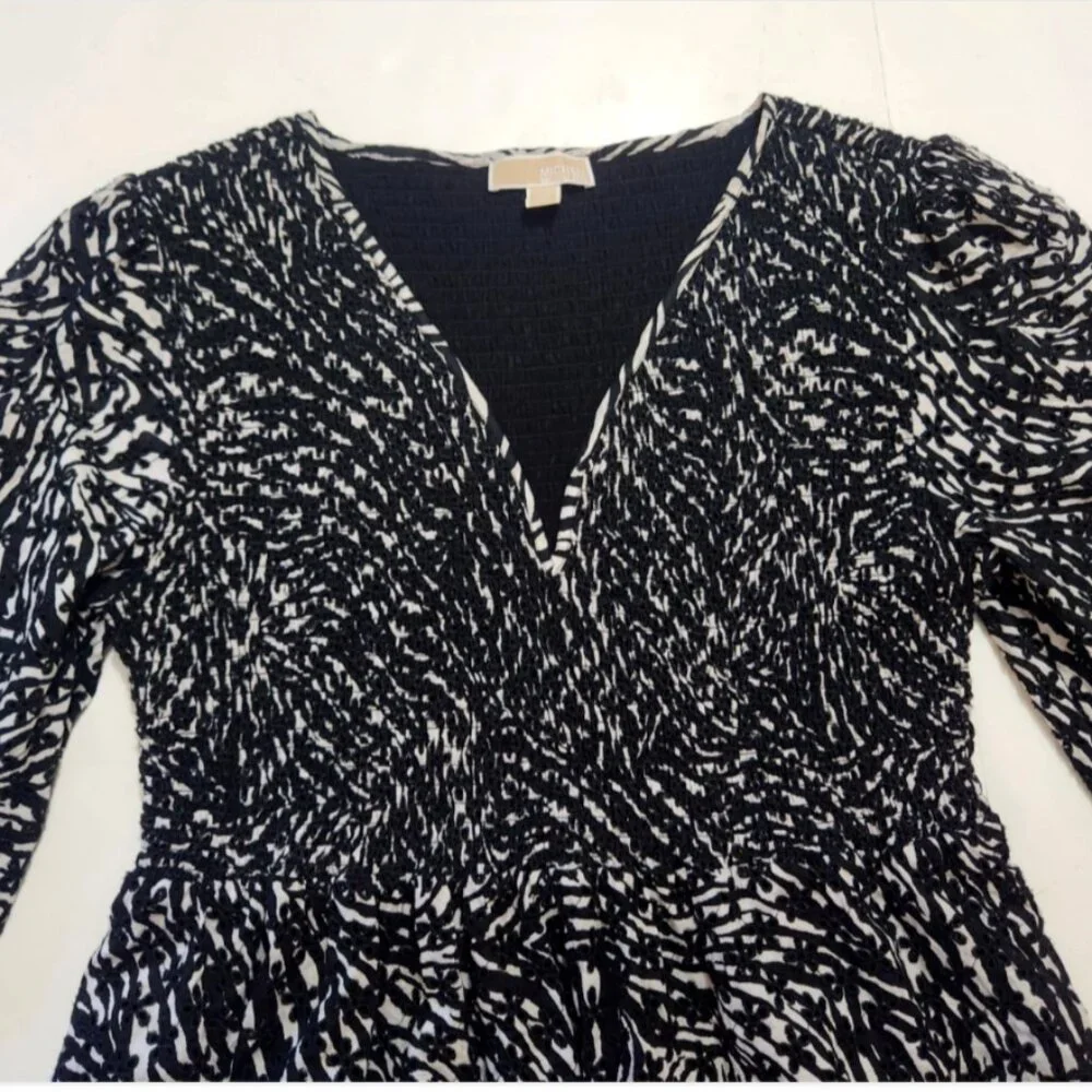 MICHAEL Michael Kors Balloon Sleeve Zebra print smocked eyelet V-neck dress - Picture 5 of 14